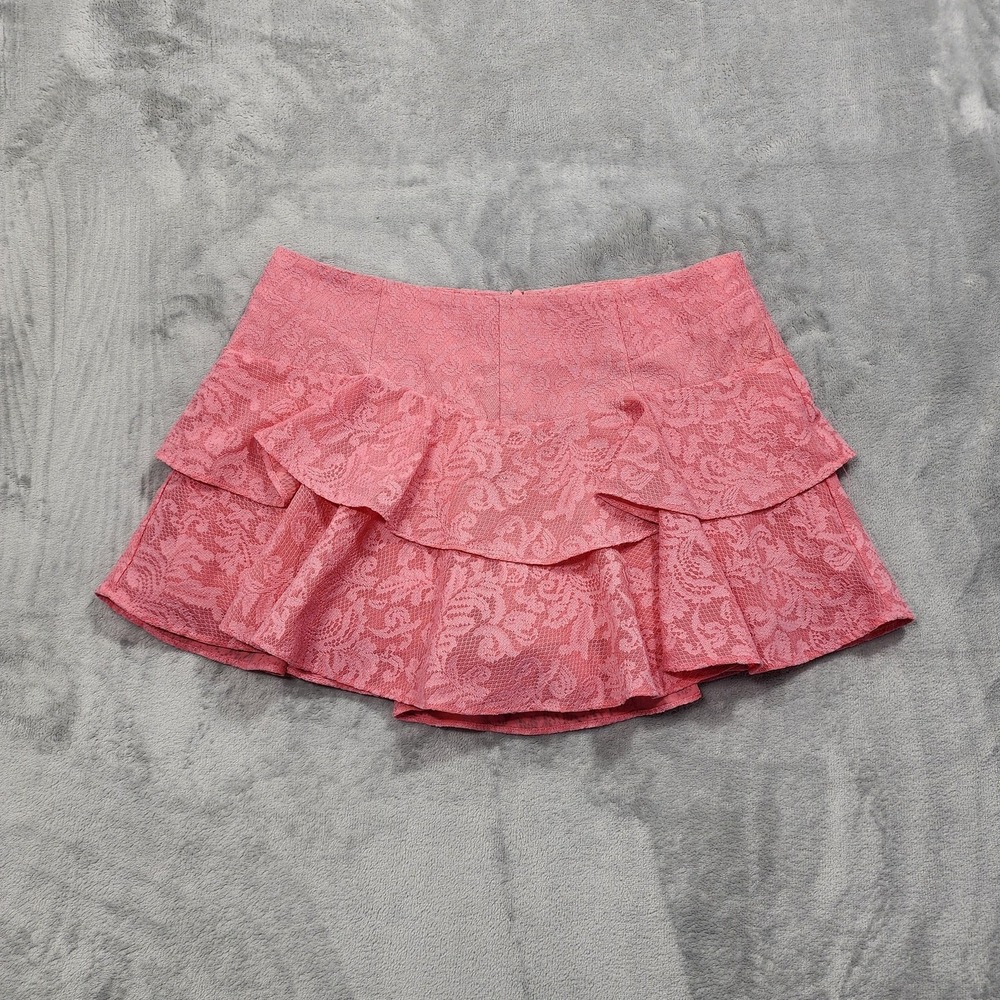 CHIU·SHUI Skort Womens M Pink Floral Lace Ruffled Layered Mini Lined Party Short